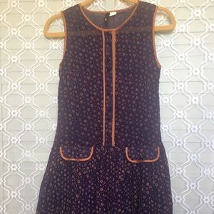 Vintage Velvet Pleated Navy Button Dress